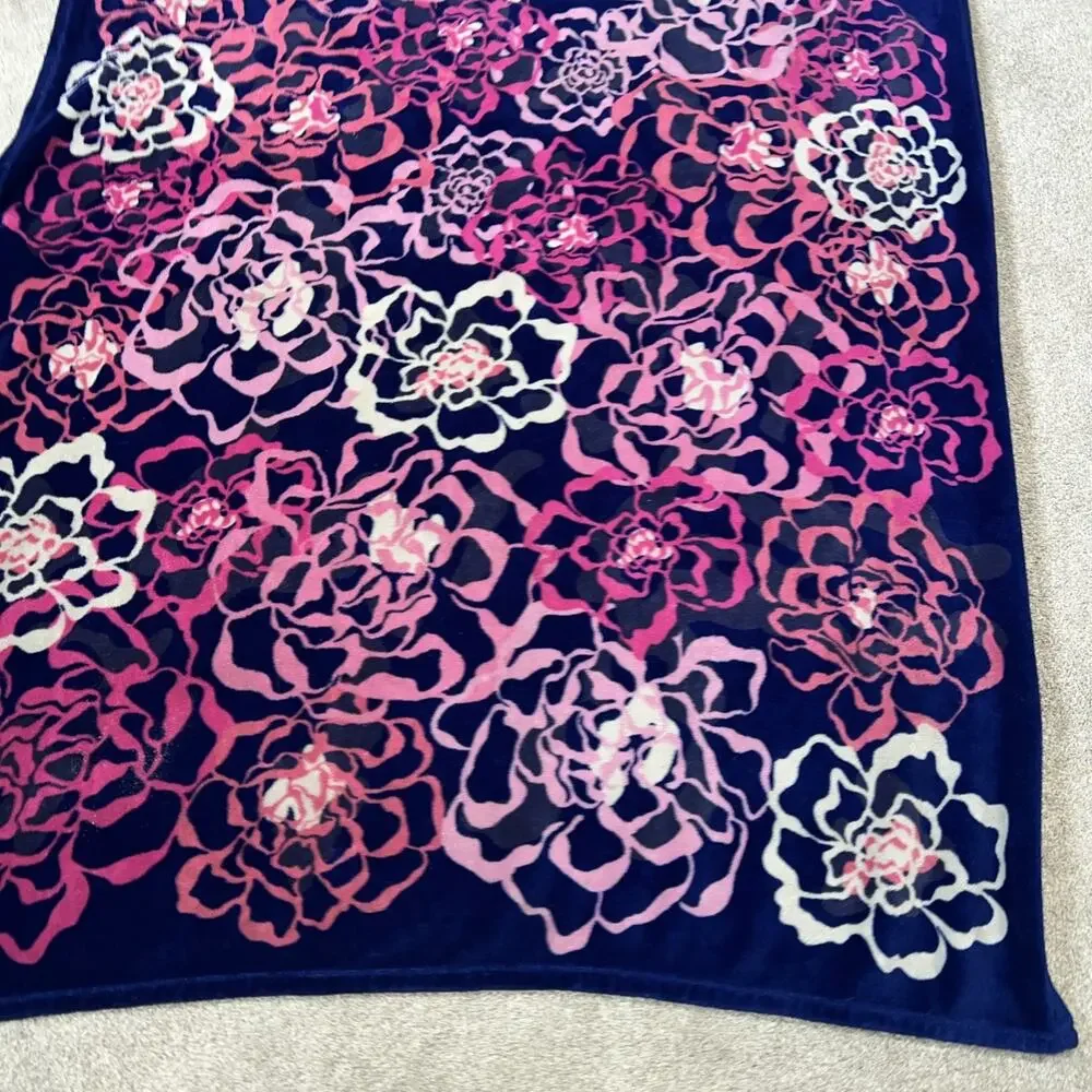 Vera Bradley Throw Blanket in Catalina Pink 80 x 50 Blue Floral Flowers Soft